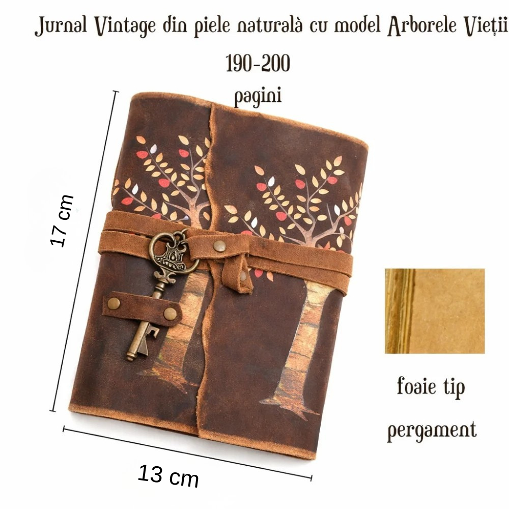 Jurnal Vintage cu Arborele Vietii, inchidere cu cheie si hartie de pergament- Protecție și Creștere
