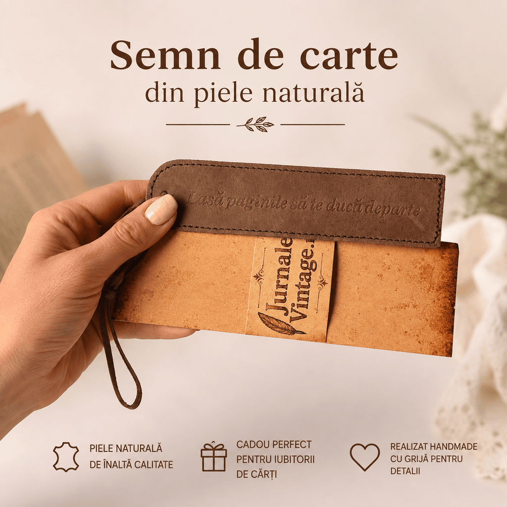 JurnaleVintage Semn de carte Semn de Carte din Piele Naturala cu Mesaj Gravat "Lasa paginile sa te duca departe" - cadou elegant pentru iubitorii de carti