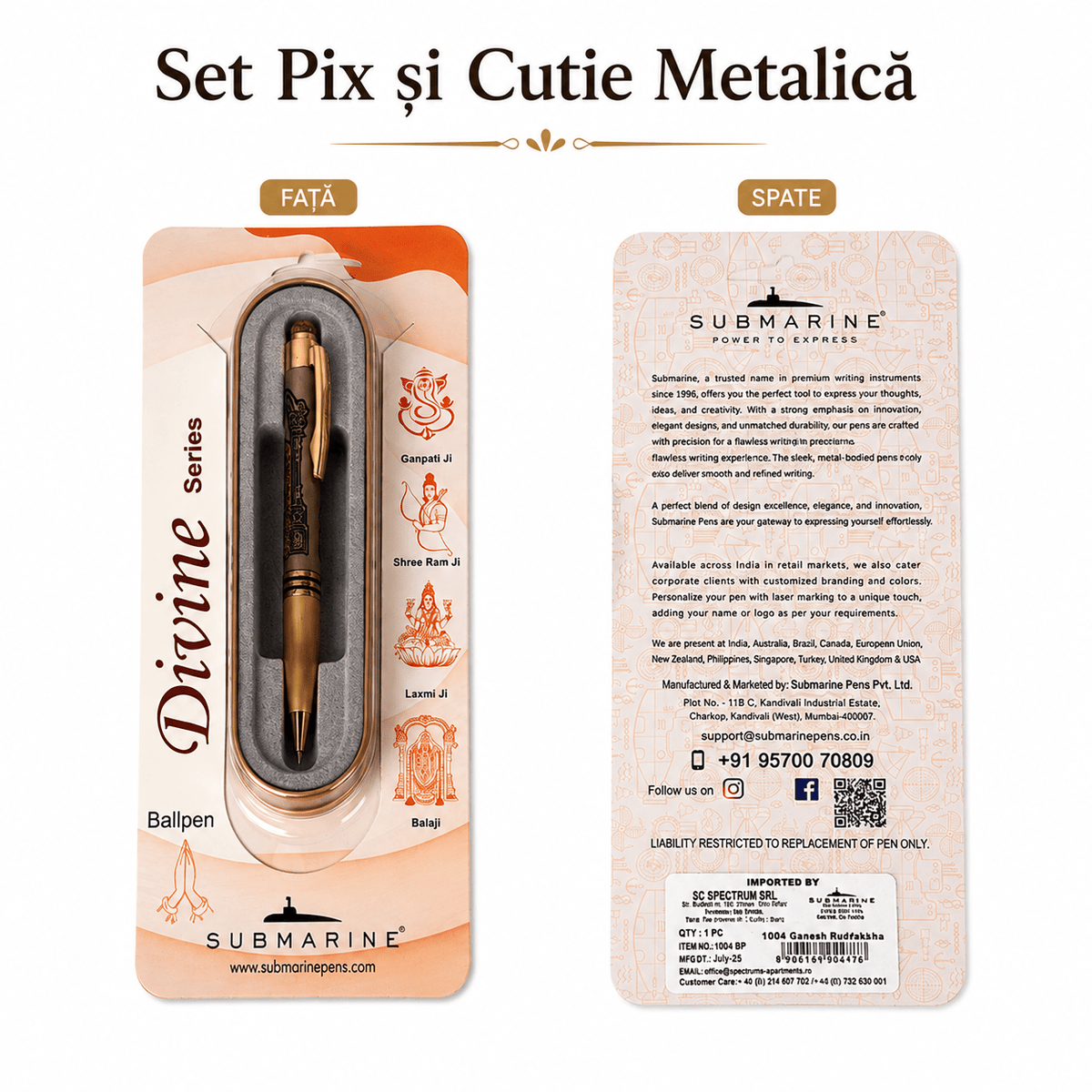 JurnaleVintage Pix Pix metalic cu Rudraksha și cutie metalică - design auriu