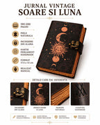 JurnaleVintage Jurnal 18x13 cm / Bumbac galben Jurnal Vintage din Piele cu Design Soare și Lună - Manual, cu Pagini de Hârtie Bumbac Galben 190-200 Pagini