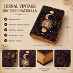 JurnaleVintage Jurnal Jurnal Fazele Lunii din Piele Naturală - hârtie bumbac galben 20x15 cm