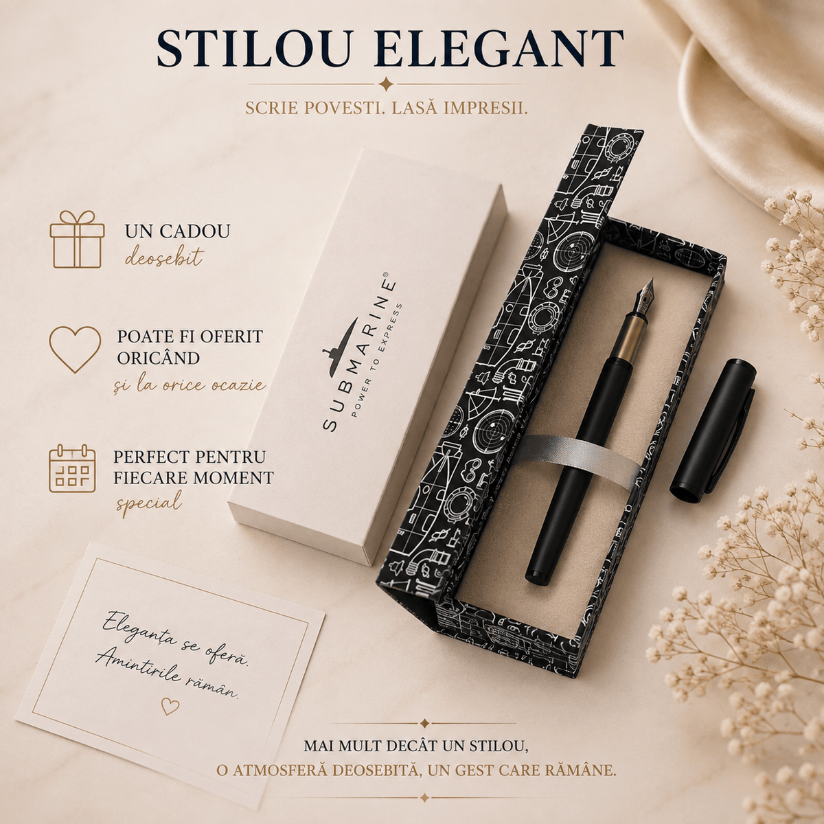 JurnaleVintage Stilou Stilou negru mat metalic cu prindere nealunecoasă - Cadou elegant