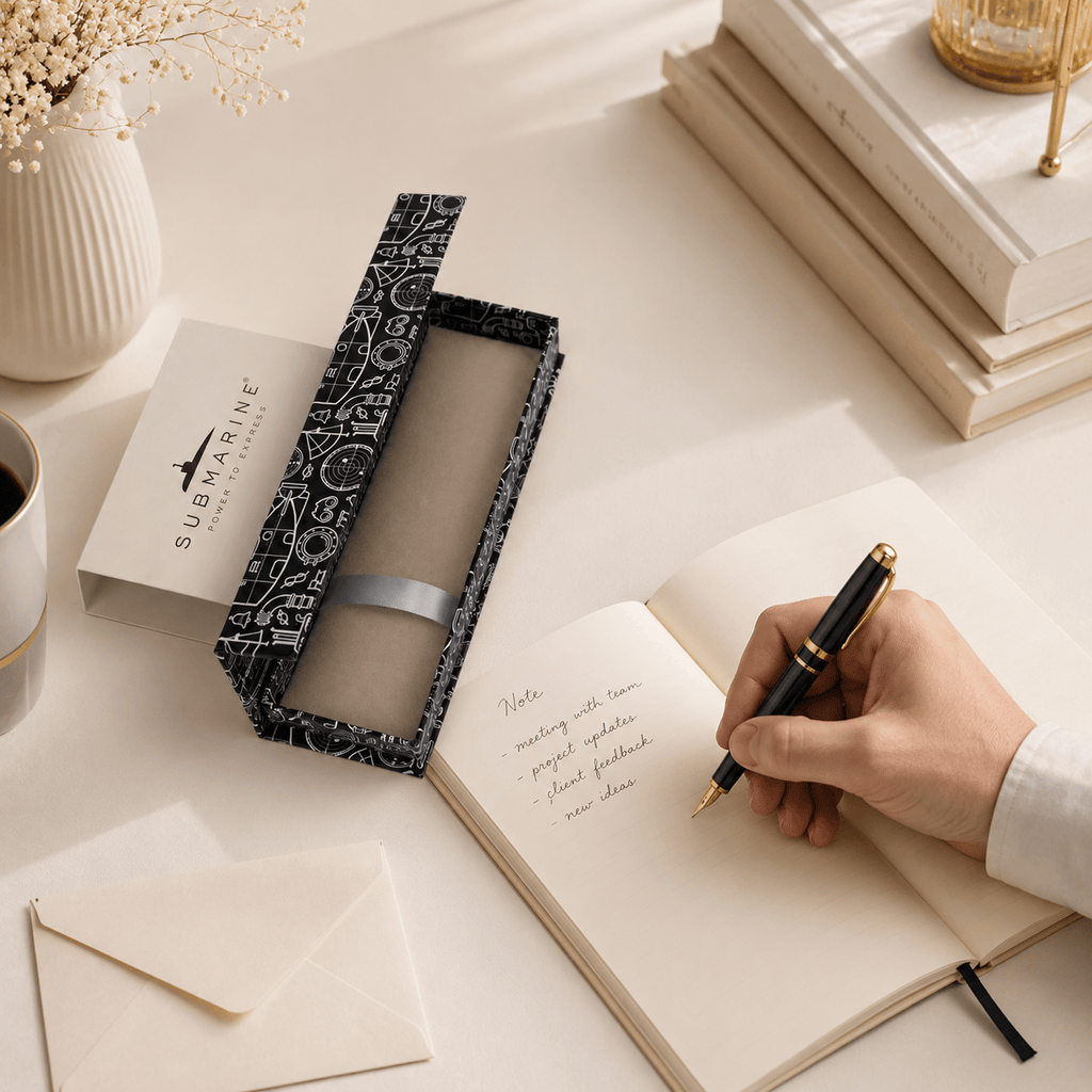 JurnaleVintage Stilou Stilou elegant gri cu auriu metalic - Cadou deosebit
