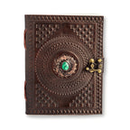 JurnaleVintage Jurnal 20x15 cm / Bumbac alb Jurnal din piele naturala cu piatra Malachit - Talisman pentru echilibru si claritate interioara