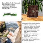 JurnaleVintage Jurnal 20x15 cm / Bumbac alb Jurnal din piele naturala cu piatra Malachit - Talisman pentru echilibru si claritate interioara