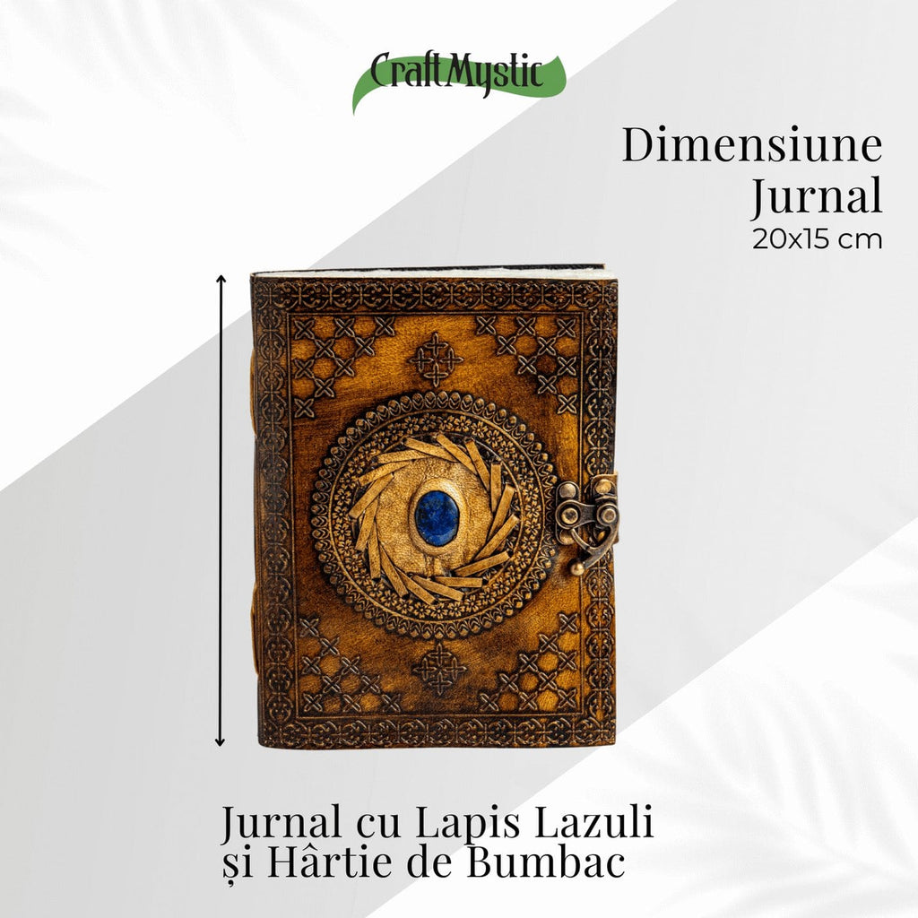 JurnaleVintage Jurnal 20x15 cm / Bumbac alb Jurnal din piele naturala cu Lapis Lazuli si hartie de bumbac - Calatorie interioara in stil vintage