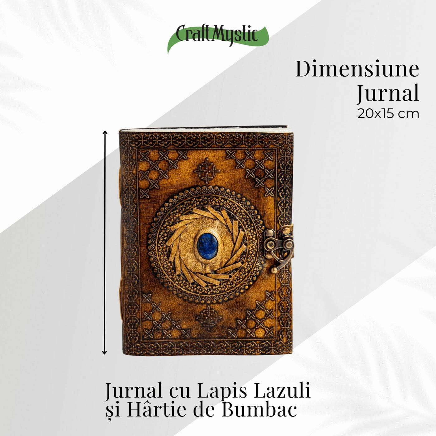 JurnaleVintage Jurnal 20x15 cm / Bumbac alb Jurnal din piele naturala cu Lapis Lazuli si hartie de bumbac - Calatorie interioara in stil vintage