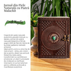 JurnaleVintage Jurnal 20x15 cm / Bumbac alb Jurnal din piele naturala cu piatra Malachit - Talisman pentru echilibru si claritate interioara