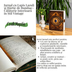 JurnaleVintage Jurnal 20x15 cm / Bumbac alb Jurnal din piele naturala cu Lapis Lazuli si hartie de bumbac - Calatorie interioara in stil vintage