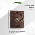JurnaleVintage Jurnal 20x15 cm / Bumbac alb Jurnal din piele naturala cu piatra Malachit - Talisman pentru echilibru si claritate interioara