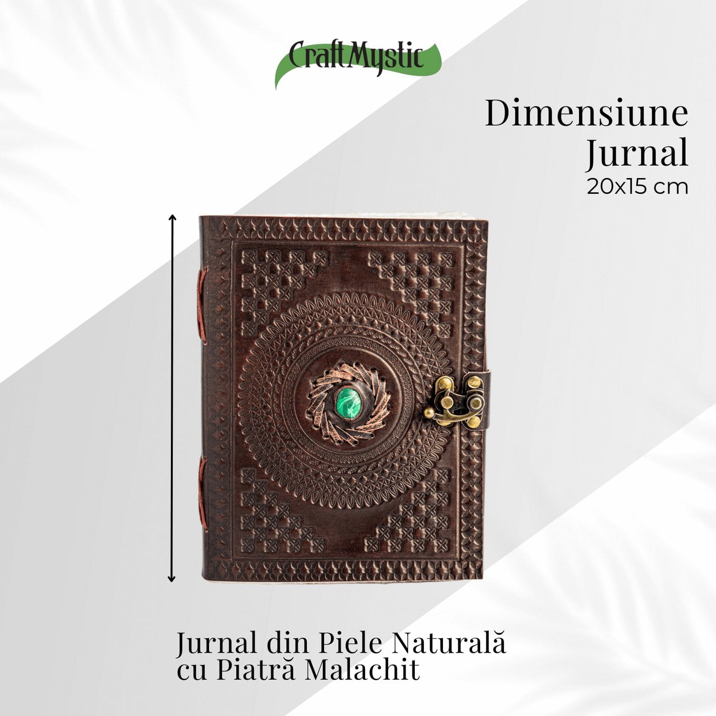 JurnaleVintage Jurnal 20x15 cm / Bumbac alb Jurnal din piele naturala cu piatra Malachit - Talisman pentru echilibru si claritate interioara