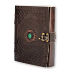 JurnaleVintage Jurnal 20x15 cm / Bumbac alb Jurnal din piele naturala cu piatra Malachit - Talisman pentru echilibru si claritate interioara