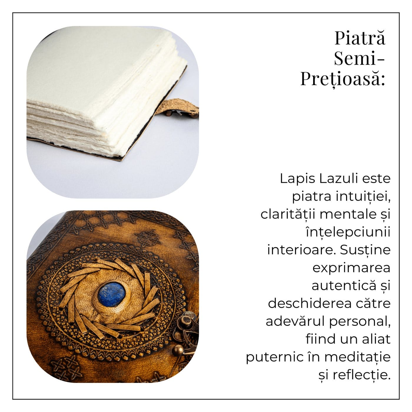 JurnaleVintage Jurnal 20x15 cm / Bumbac alb Jurnal din piele naturala cu Lapis Lazuli si hartie de bumbac - Calatorie interioara in stil vintage