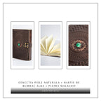 JurnaleVintage Jurnal 20x15 cm / Bumbac alb Jurnal din piele naturala cu piatra Malachit - Talisman pentru echilibru si claritate interioara