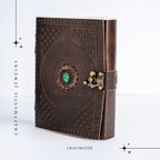 JurnaleVintage Jurnal 20x15 cm / Bumbac alb Jurnal din piele naturala cu piatra Malachit - Talisman pentru echilibru si claritate interioara