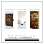 JurnaleVintage Jurnal 20x15 cm / Bumbac alb Jurnal din piele naturala cu Lapis Lazuli si hartie de bumbac - Calatorie interioara in stil vintage