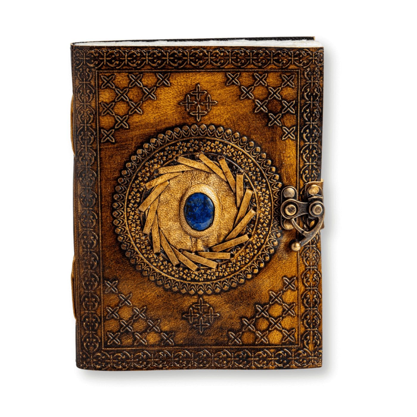 JurnaleVintage Jurnal 20x15 cm / Bumbac alb Jurnal din piele naturala cu Lapis Lazuli si hartie de bumbac - Calatorie interioara in stil vintage