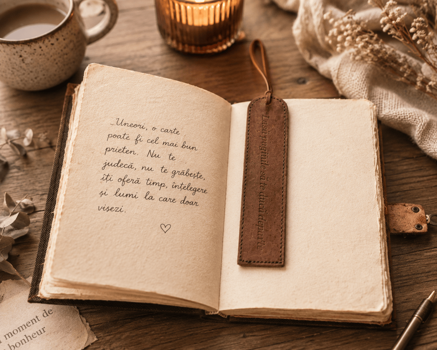 JurnaleVintage Semn de carte Semn de Carte din Piele Naturala cu Mesaj Gravat "O carte buna e un prieten tacut" - cadou elegant pentru iubitorii de carti