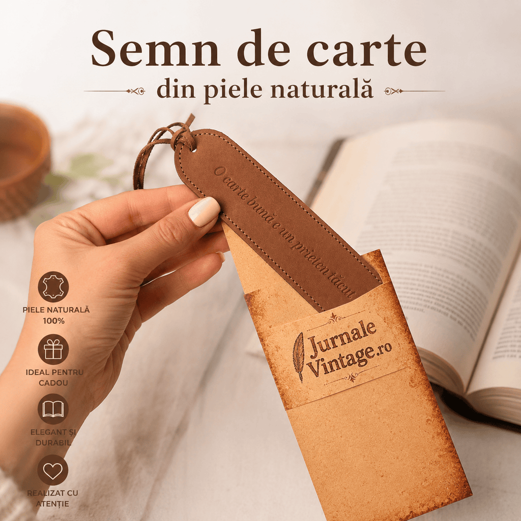 JurnaleVintage Semn de carte Semn de Carte din Piele Naturala cu Mesaj Gravat "O carte buna e un prieten tacut" - cadou elegant pentru iubitorii de carti