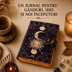 JurnaleVintage Jurnal Jurnal Fazele Lunii din Piele Naturală - hârtie bumbac galben 20x15 cm