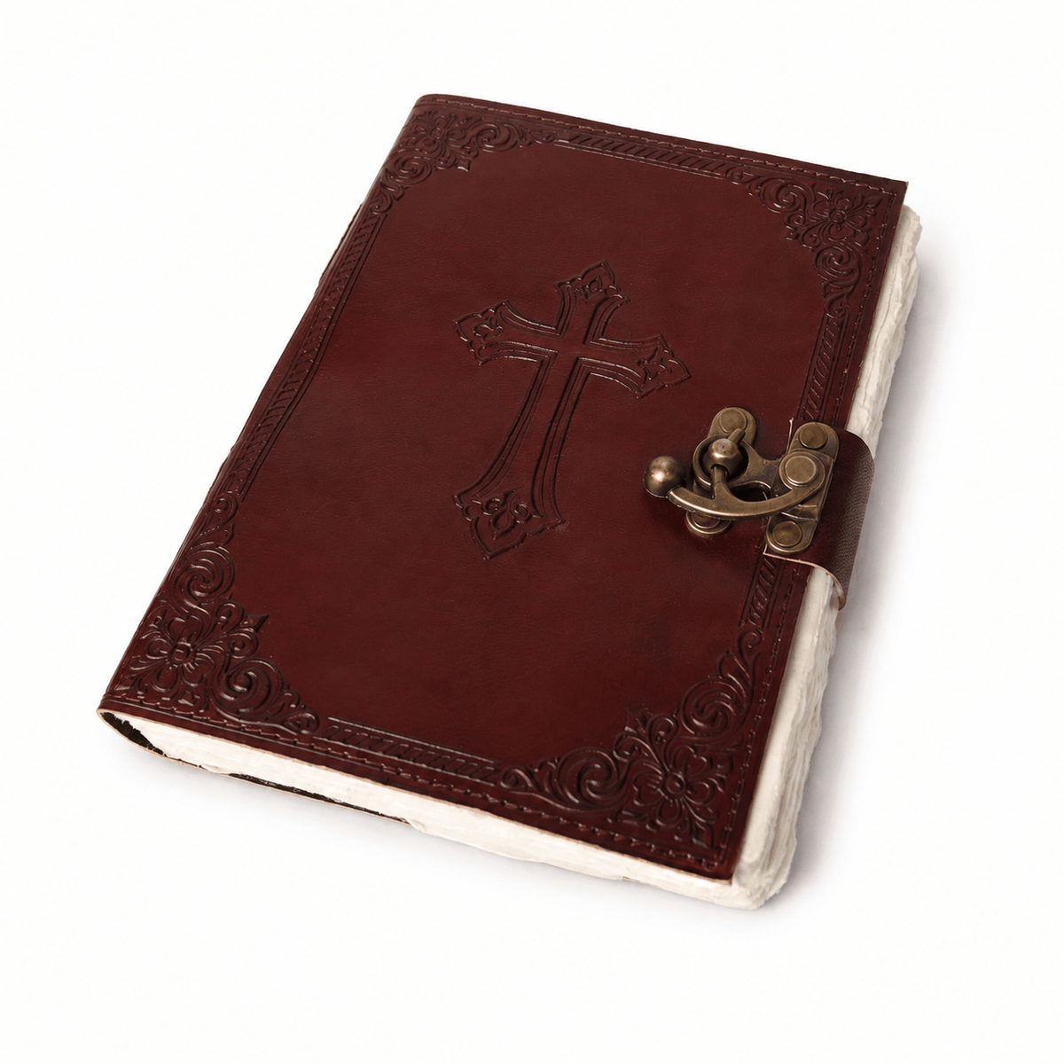 JurnaleVintage Jurnal Jurnal Vintage din Piele Naturală cu Cruce - hârtie bumbac alb 20x15 cm