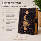 JurnaleVintage Jurnal Jurnal Fazele Lunii din Piele Naturală - hârtie bumbac galben 20x15 cm