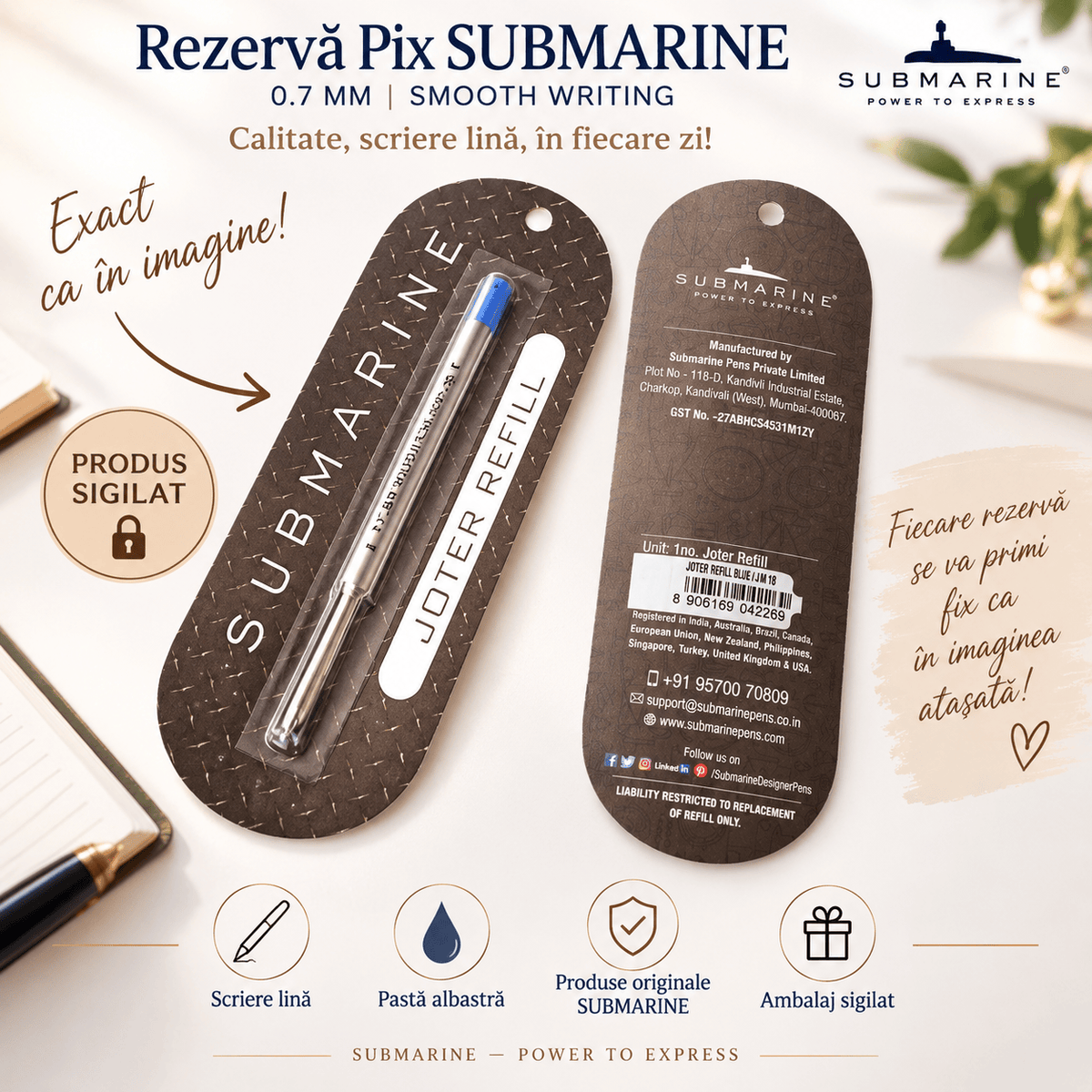 Submarine Rezervă pix Rezervă Pix Submarine Joter 0.7 mm cu Aromă de Cafea