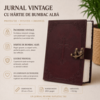 JurnaleVintage Jurnal Jurnal Vintage din Piele Naturală cu Cruce - hârtie bumbac alb 20x15 cm