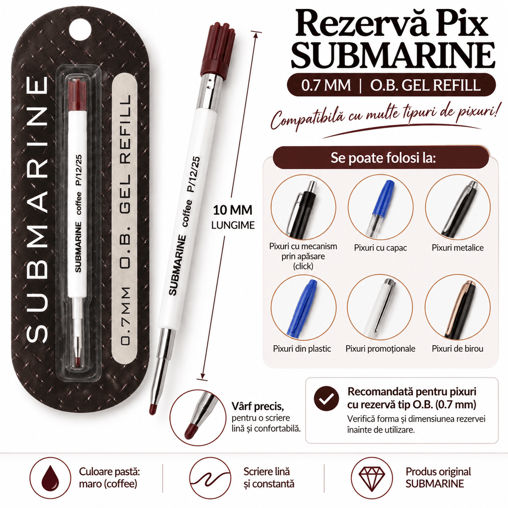 Submarine Rezervă pix Rezervă Pix Submarine Coffee O.B. Gel 0.7 mm cu Miros de Cafea