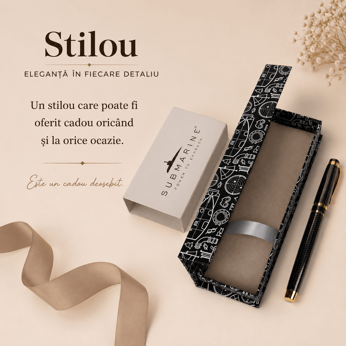 JurnaleVintage Stilou Stilou elegant gri cu auriu metalic - Cadou deosebit