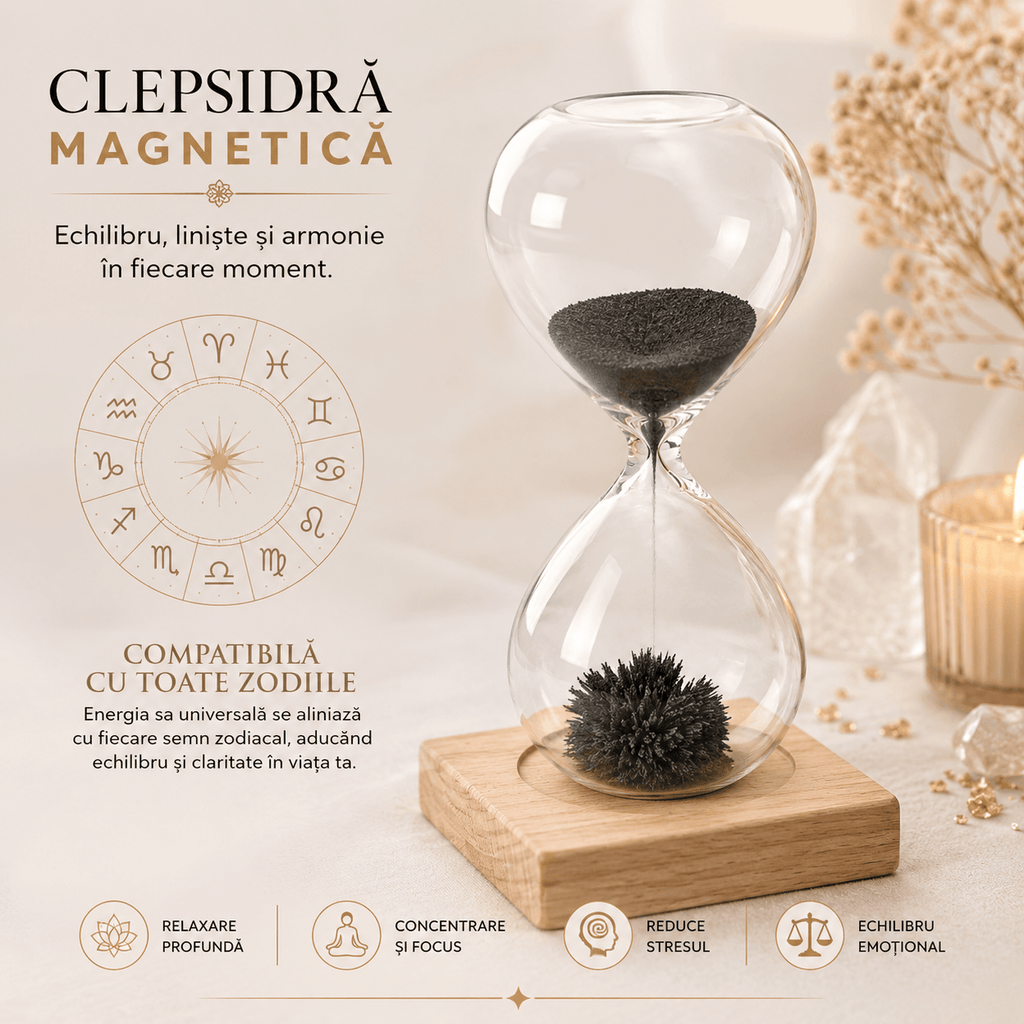 CraftMystic Decor birou Clepsidra Magnetica cu Particule Metalice si Suport din Lemn - Relaxare si Focus