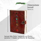 JurnaleVintage Jurnal 20x15 cm / Bumbac alb Călătorie interioară - Jurnal piele cu 7 chakre, hârtie bumbac alb