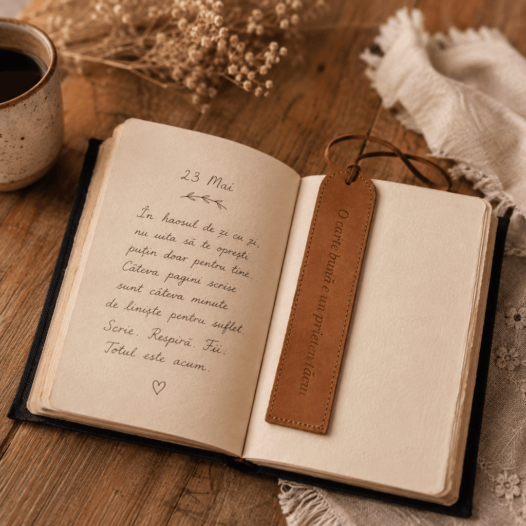 JurnaleVintage Semn de carte Semn de Carte din Piele Naturala cu Mesaj Gravat "O carte buna e un prieten tacut" - cadou elegant pentru iubitorii de carti