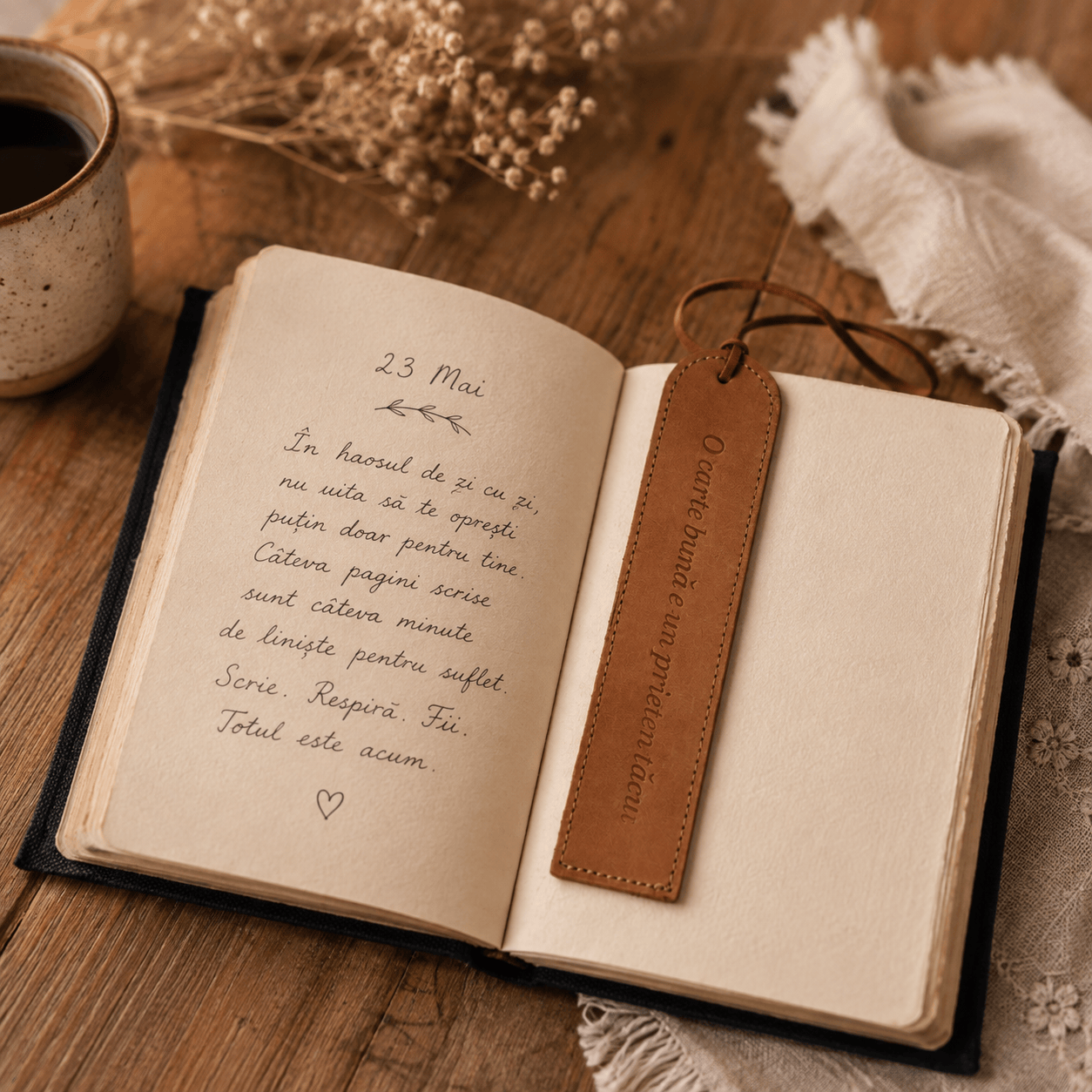 JurnaleVintage Semn de carte Semn de Carte din Piele Naturala cu Mesaj Gravat "O carte buna e un prieten tacut" - cadou elegant pentru iubitorii de carti