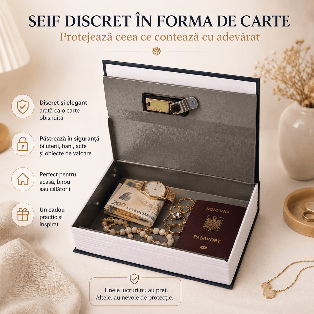 CraftMystic Seif decorativ Seif Tip Carte cu Inchidere Cifru - Protectie Discreta pentru Obiecte de Valoare