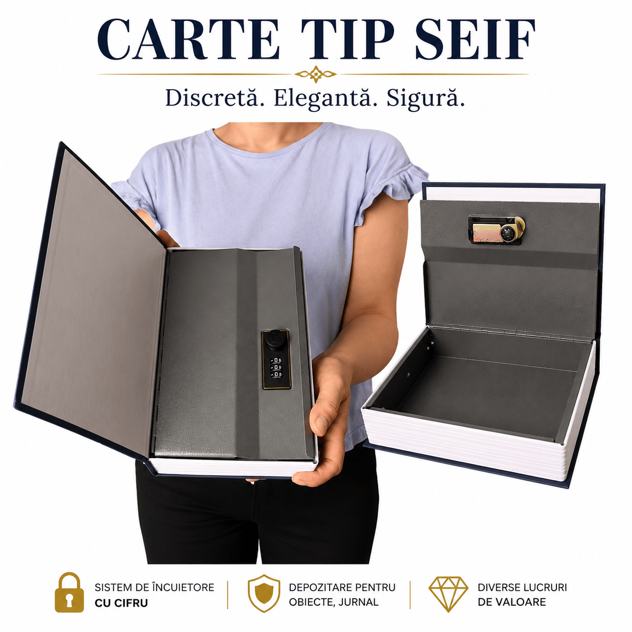 CraftMystic Seif decorativ Seif Tip Carte cu Inchidere Cifru - Protectie Discreta pentru Obiecte de Valoare
