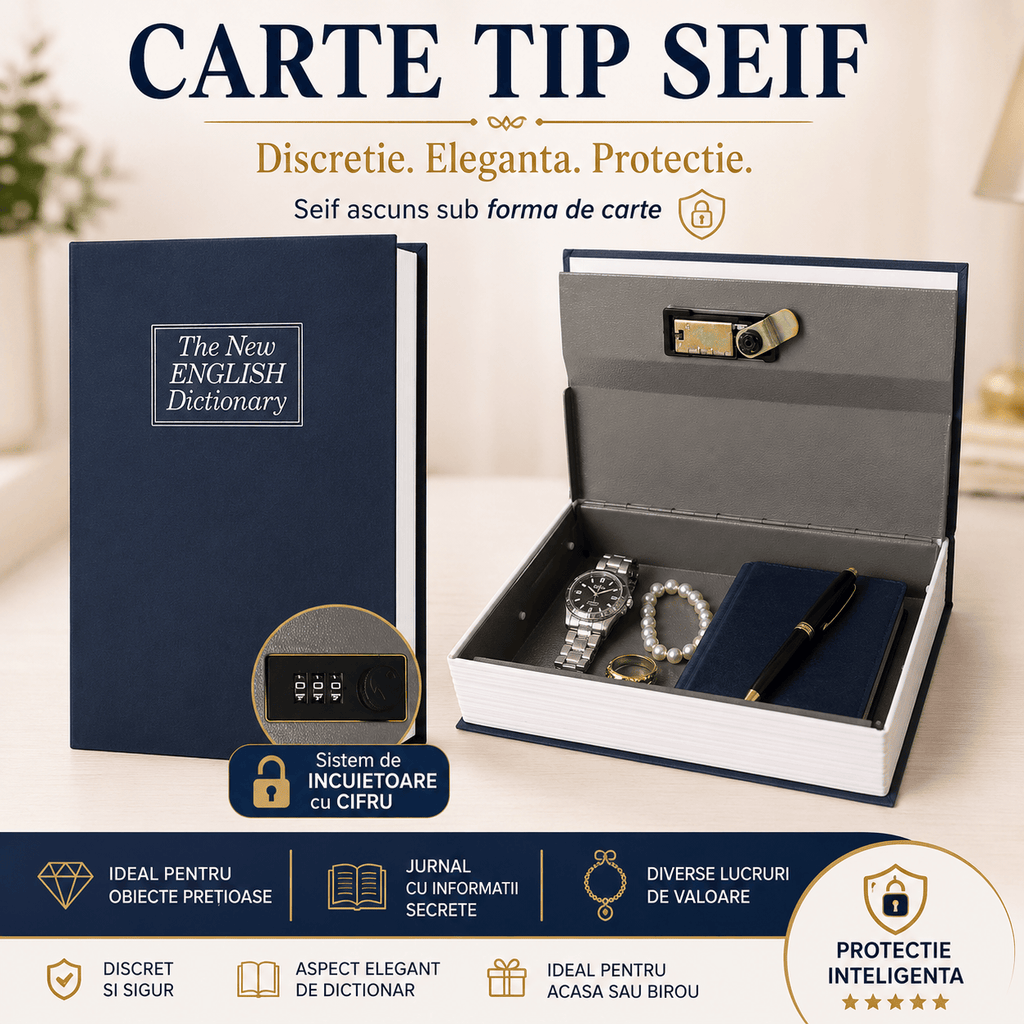 CraftMystic Seif decorativ Seif Tip Carte cu Inchidere Cifru - Protectie Discreta pentru Obiecte de Valoare