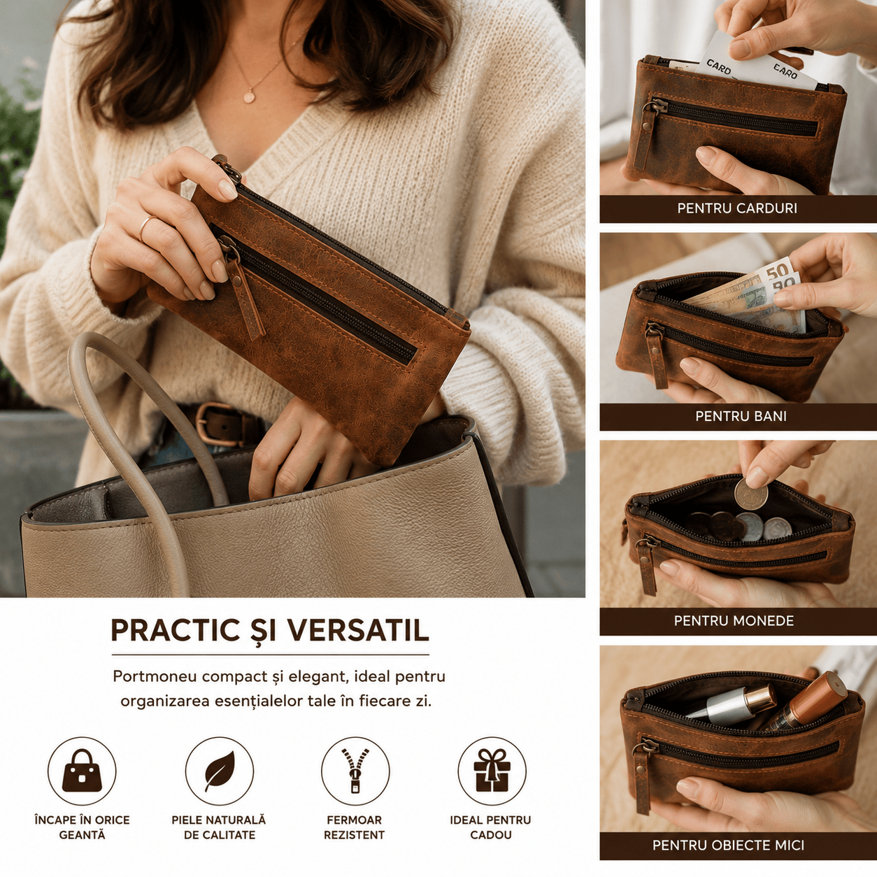 CraftMystic Portofel Portofel din Piele Naturala Handmade - Eleganta si Organizare Zilnica