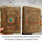 JurnaleVintage Jurnal 20x15 cm / Bumbac galben Jurnal piele naturala cu Aventurin verde - Creativitate si energie pozitiva