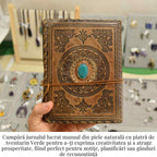 JurnaleVintage Jurnal 20x15 cm / Bumbac galben Jurnal piele naturala cu Aventurin verde - Creativitate si energie pozitiva