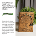 JurnaleVintage Jurnal 18x13 cm / Bumbac galben Jurnal Vintage maro cu Arborele Vietii si 7 Chakre - Piele Naturala