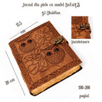 JurnaleVintage Jurnal 20x15 cm / Bumbac galben Jurnal din piele naturala cu Bufnita si Obsidian 20x15 cm - Protectie si Claritate Interioara
