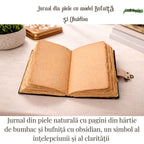 JurnaleVintage Jurnal 20x15 cm / Bumbac galben Jurnal din piele naturala cu Bufnita si Obsidian 20x15 cm - Protectie si Claritate Interioara