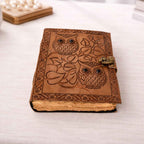 JurnaleVintage Jurnal 20x15 cm / Bumbac galben Jurnal din piele naturala cu Bufnita si Obsidian 20x15 cm - Protectie si Claritate Interioara