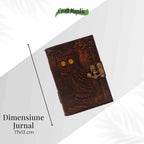 JurnaleVintage Jurnal 18x13 cm / Bumbac alb Jurnal din Piele Naturala cu Bufnita si Piatra Decorativa Galbena