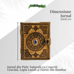 JurnaleVintage Jurnal 20x15 cm / Bumbac galben Jurnal din piele naturala autentic cu coperta gravata si piatra naturala Lapis Lazuli si hartie bumbac galbena