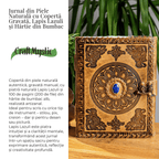 JurnaleVintage Jurnal 20x15 cm / Bumbac galben Jurnal din piele naturala autentic cu coperta gravata si piatra naturala Lapis Lazuli si hartie bumbac galbena