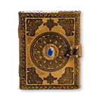 JurnaleVintage Jurnal 20x15 cm / Bumbac galben Jurnal din piele naturala autentic cu coperta gravata si piatra naturala Lapis Lazuli si hartie bumbac galbena