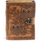 JurnaleVintage Jurnal 18x13 cm / Bumbac galben Jurnal piele naturala cu bufnite si obsidian - Intelepciune si protectie