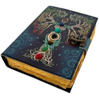 JurnaleVintage Jurnal 20x15 cm / Bumbac galben Jurnal Book of Shadow cu 7 pietre chakre 20x15 cm - piele handmade cu lacat